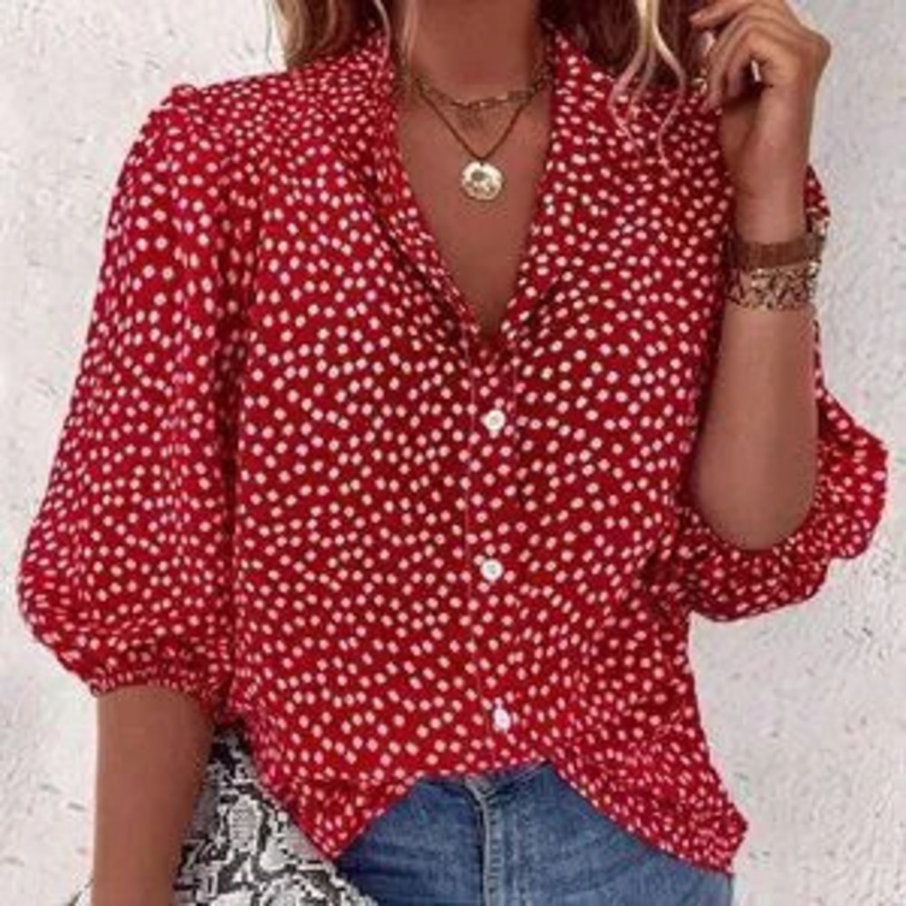 ZARA Red Boho Women's Floral Single Button Blouse